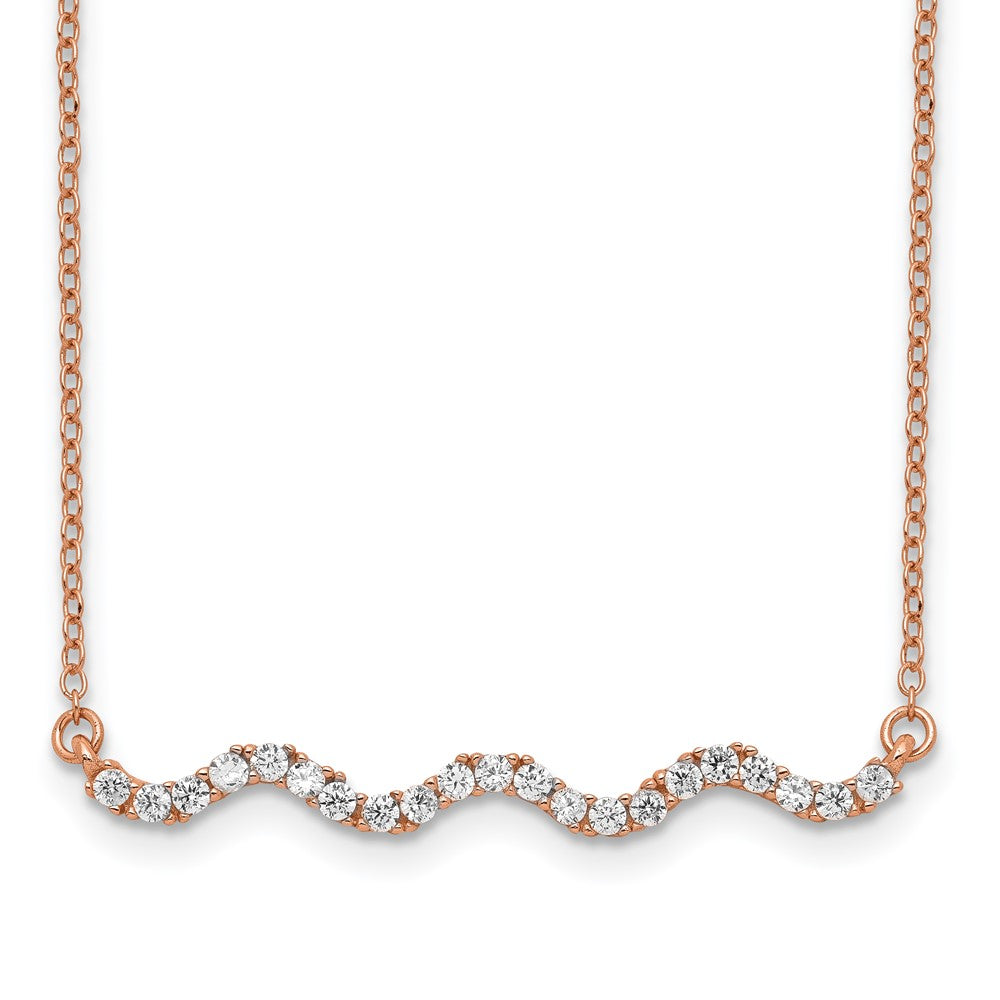 Sterling Silver Rose Gold-plated CZ w/ ext. Wavy Bar Necklace