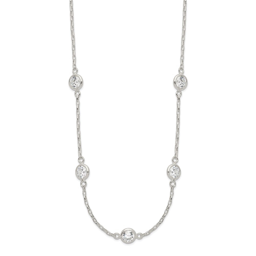 Sterling Silver Polished Bezel CZ 5-Station Necklace