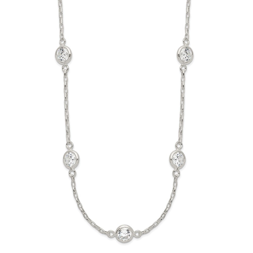 Sterling Silver Polished Bezel CZ 5-Station Necklace