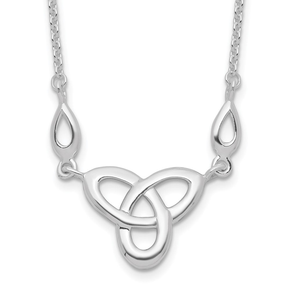 Sterling Silver Rhodium-plated Polished Celtic Knot Necklace with extension