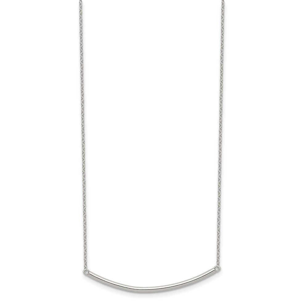 Sterling Silver Rhodium-plated Polished Curved Bar with Extension Necklace