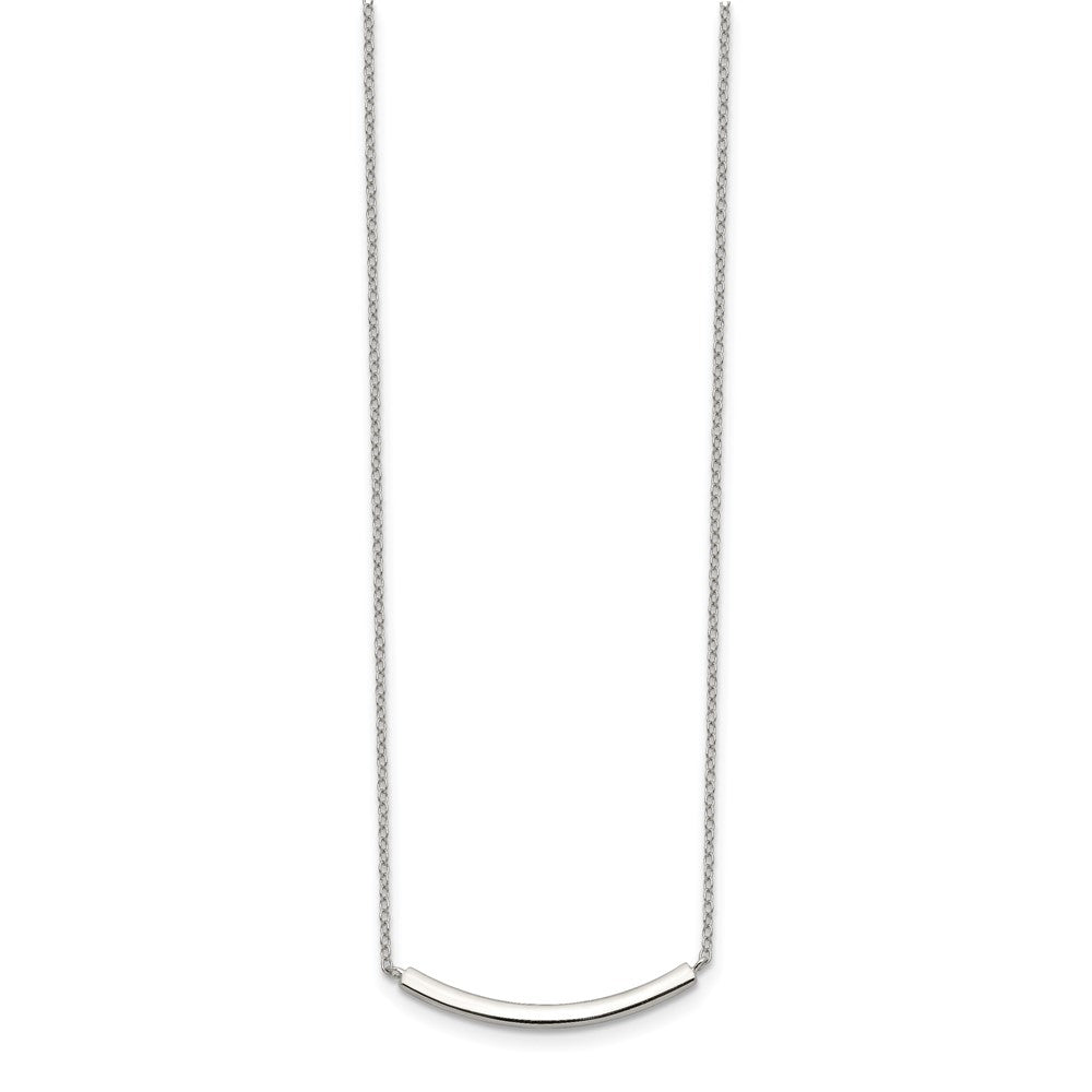 Sterling Silver Rhodium-plated Polished Curved Bar with Extension Necklace
