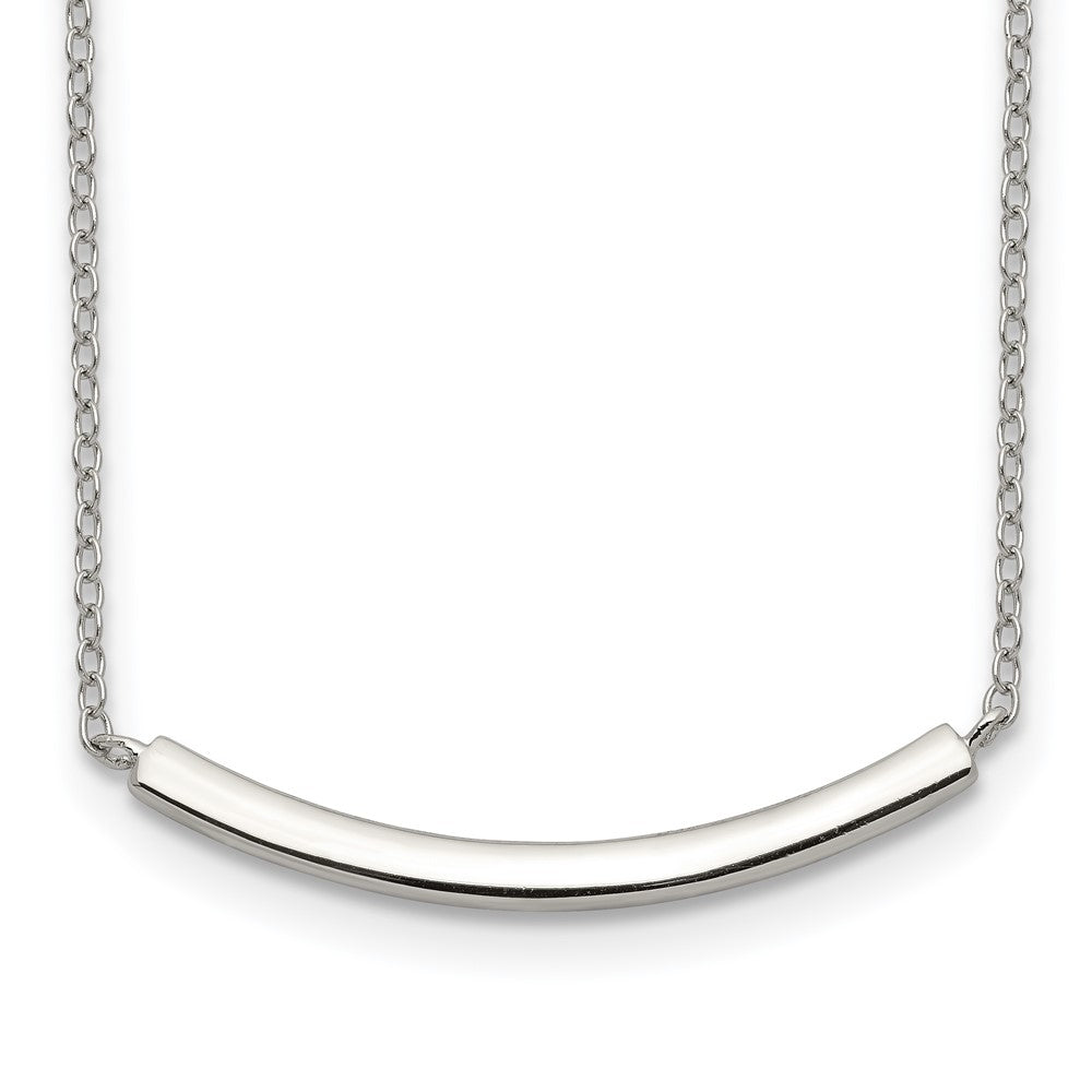 Sterling Silver Rhodium-plated Polished Curved Bar with Extension Necklace