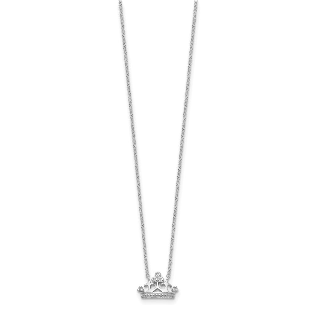 Sterling Silver Rhodium-plated Polished & Beaded CZ Crown 16 Inch with 2 Inch Extension Necklace
