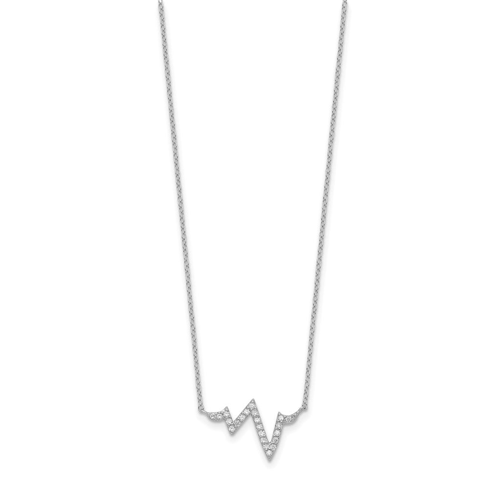 Sterling Silver Rhodium-plated CZ Heartbeat with Extension Necklace