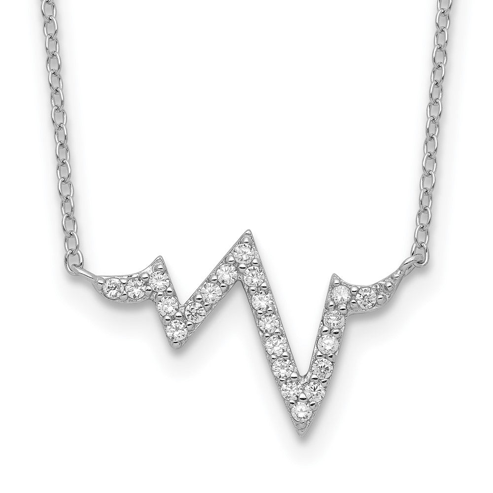 Sterling Silver Rhodium-plated CZ Heartbeat w/ ext. Necklace