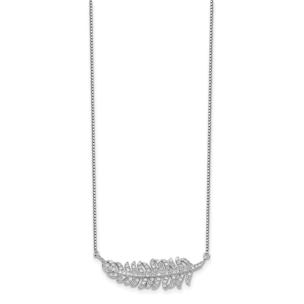 Sterling Silver Rhodium-plated CZ Leaf Necklace