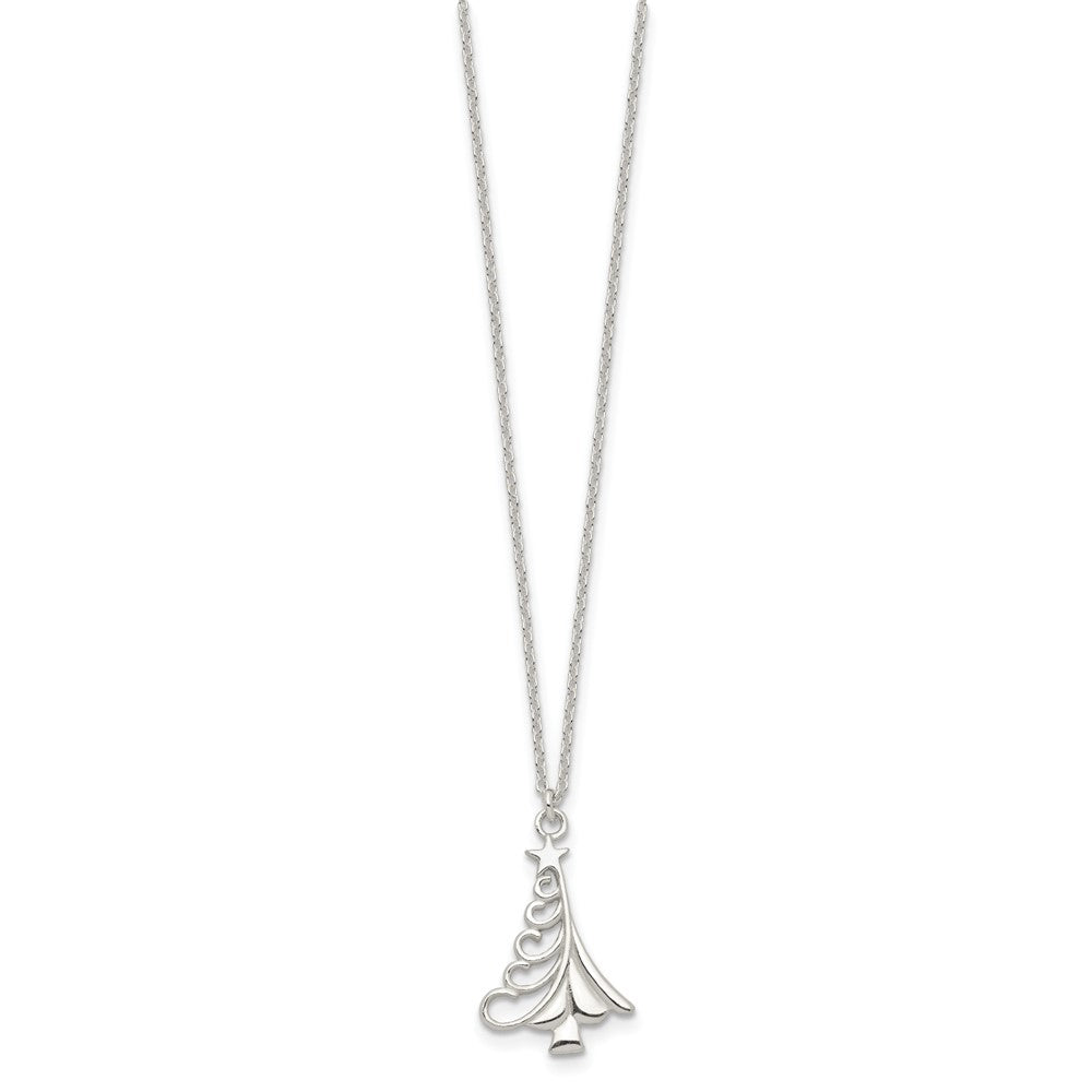 Sterling Silver Polished Swirled Christmas Tree Necklace