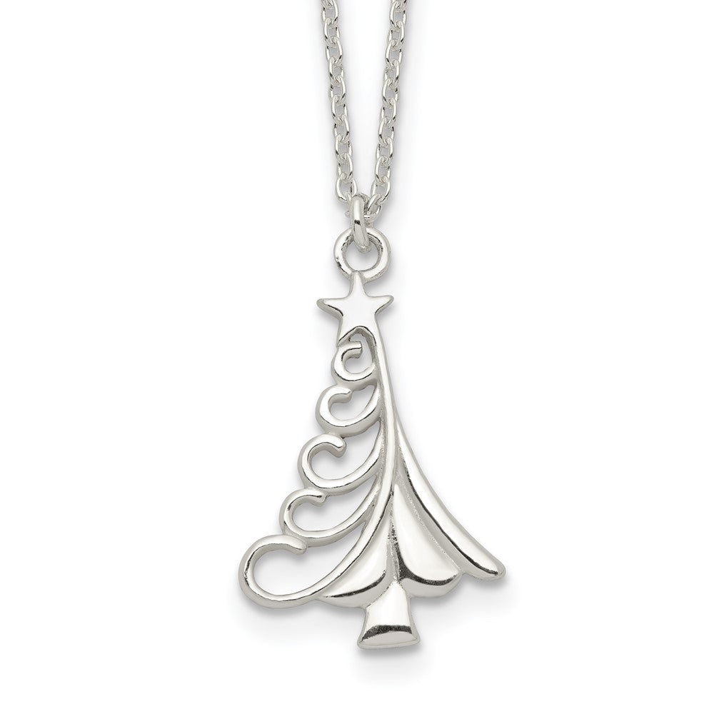 Sterling Silver Polished Swirled Christmas Tree Necklace
