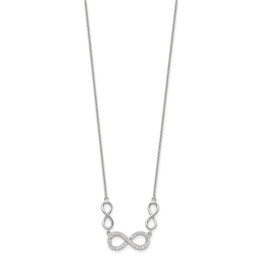 Sterling Silver Rhodium-plated Polished CZ Infinity Symbols Necklace