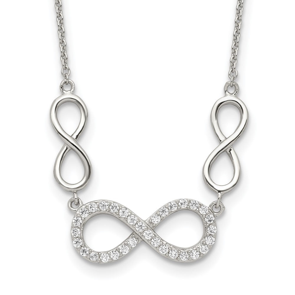 Sterling Silver Rhodium-plated Polished CZ Infinity Symbols Necklace