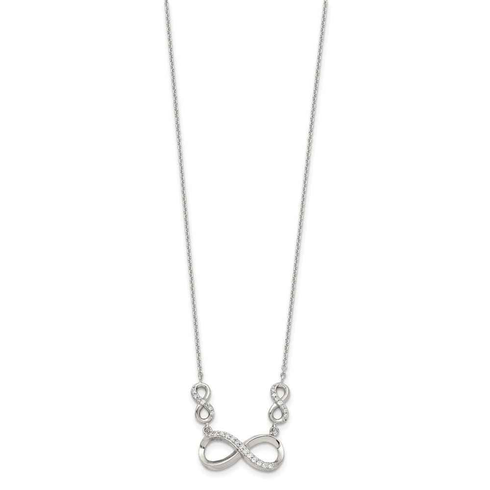 Sterling Silver Rhodium-plated Polished CZ Infinity Symbols Necklace