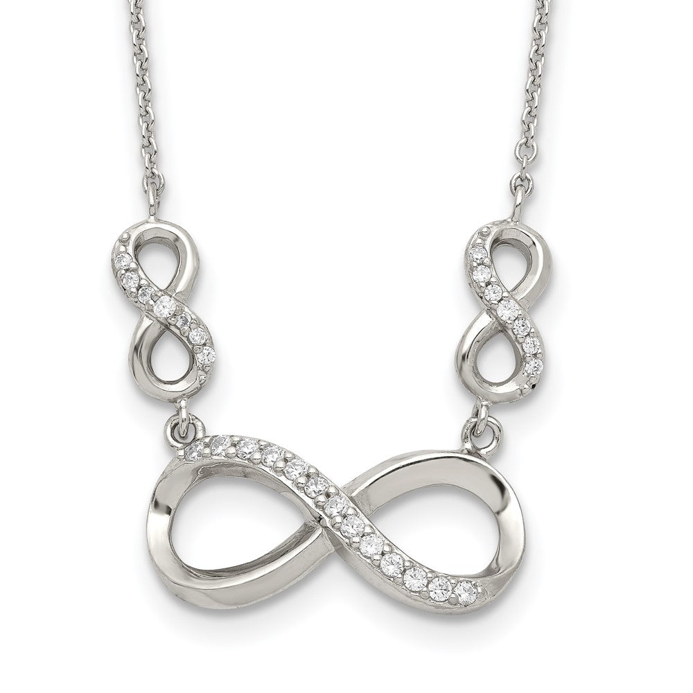 Sterling Silver Rhodium-plated Polished CZ Infinity Symbols Necklace