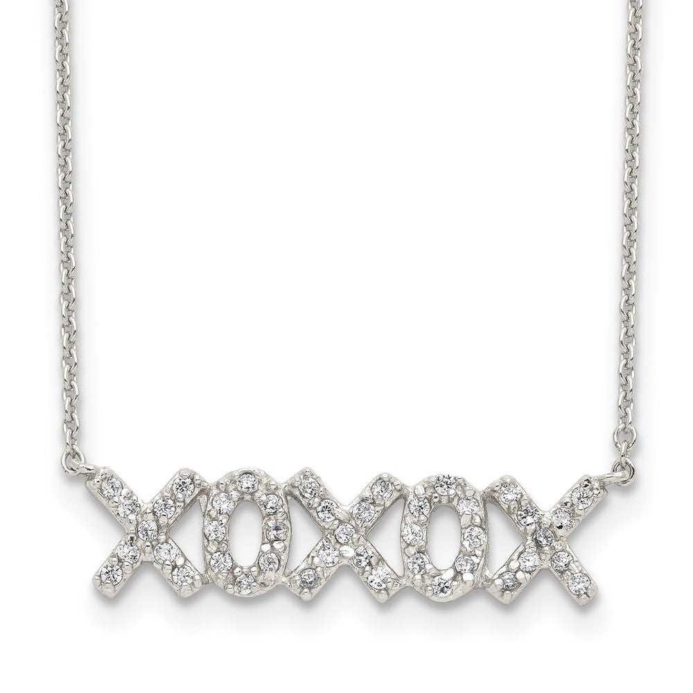 Sterling Silver Polished CZ XOXOX Necklace