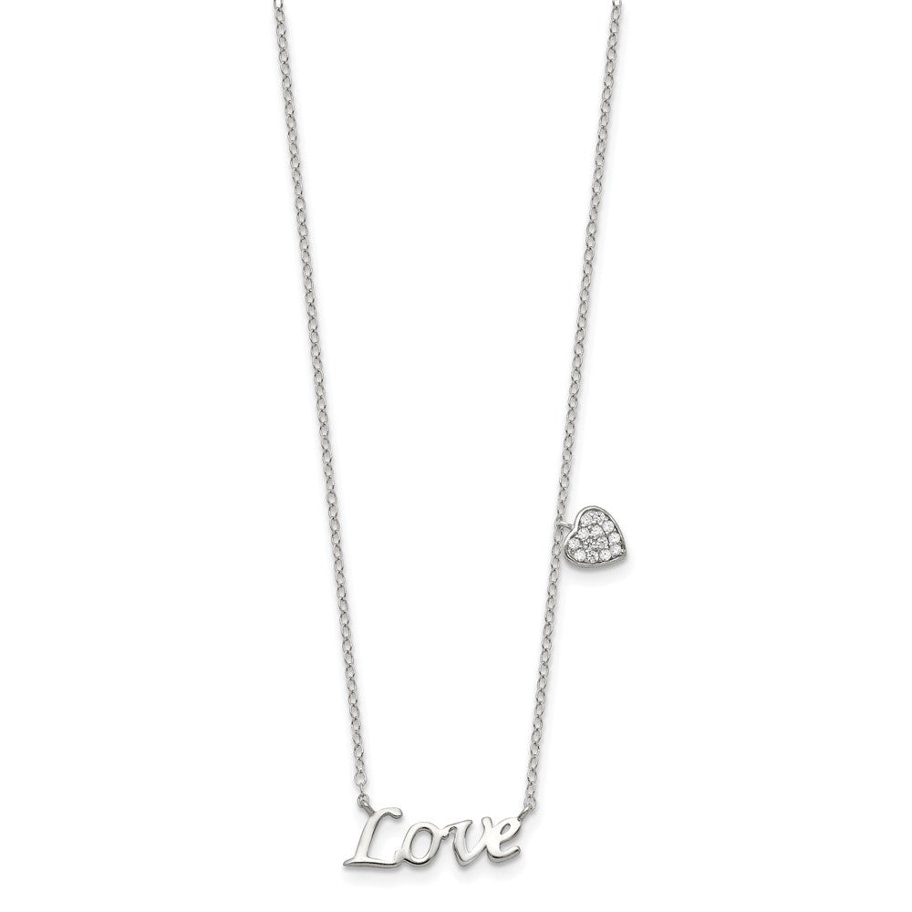 Sterling Silver Rhodium-plated Polished LOVE with CZ Heart Charm Necklace