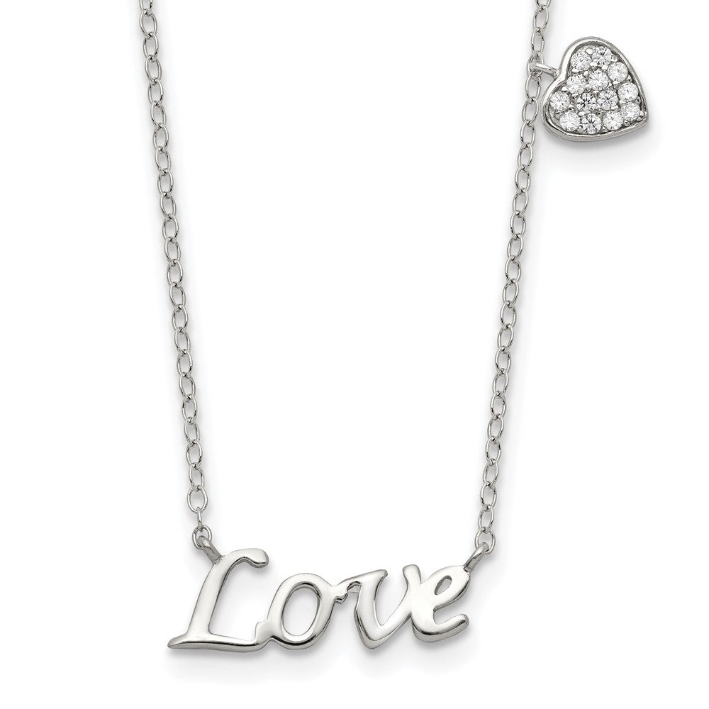 Sterling Silver Rhodium-plated Polished LOVE with CZ Heart Charm Necklace
