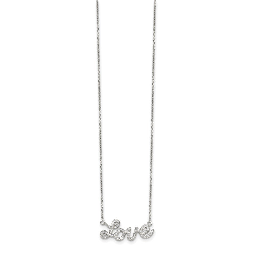 Sterling Silver Rhodium-plated Polished CZ LOVE Necklace