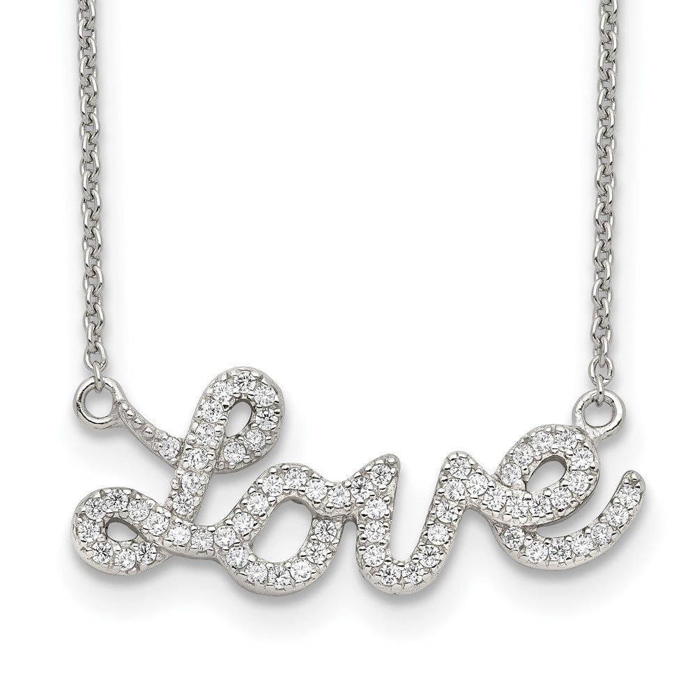 Sterling Silver Rhodium-plated Polished CZ LOVE Necklace