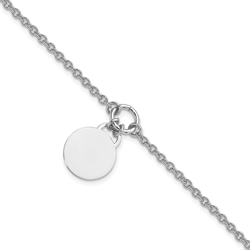 Sterling Silver Rhodium-plated Engravable Disc w/ ext Bracelet