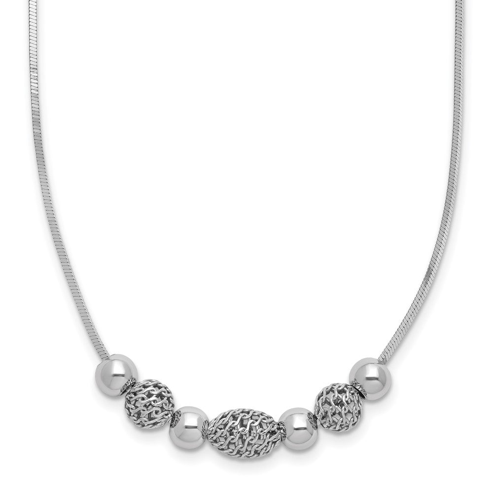 Sterling Silver Rhodium-plated Polished Filigree Bead Necklace