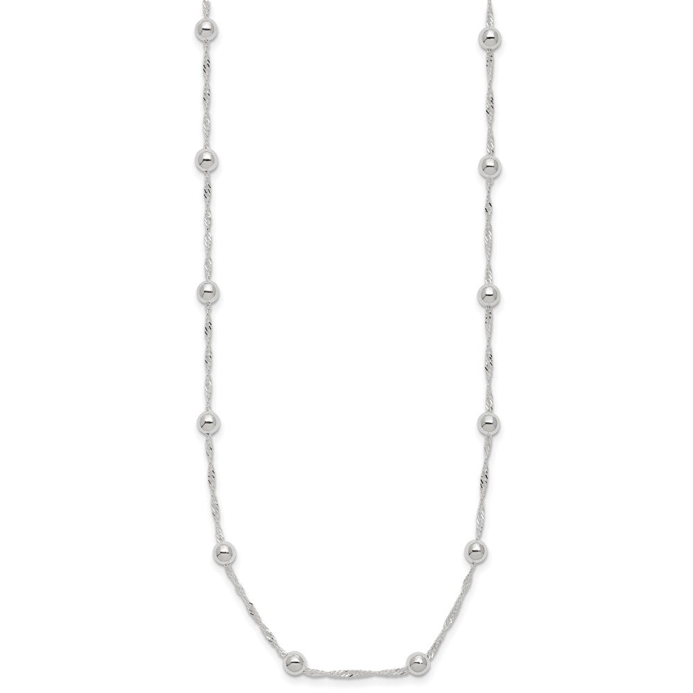 Sterling Silver Polished Beads with Singapore Chain Necklace