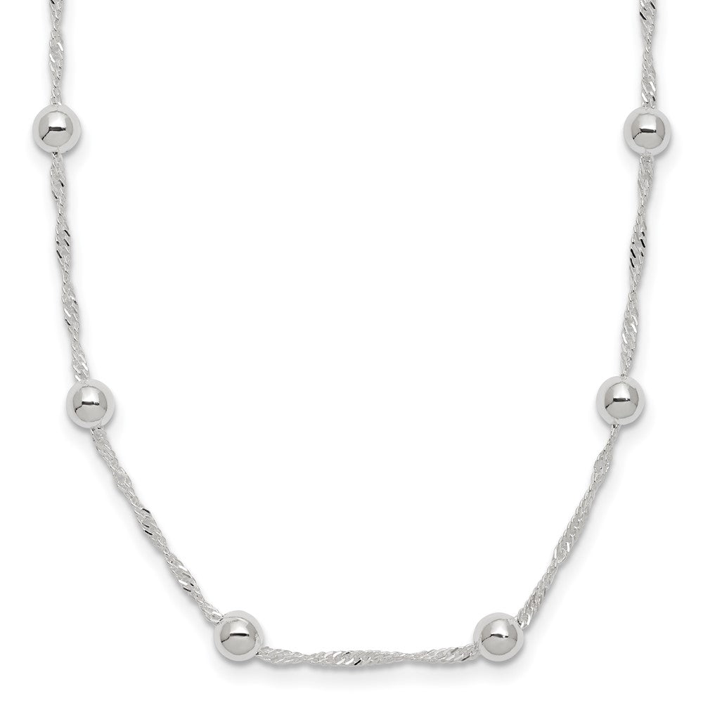 Sterling Silver Polished Beads with Singapore Chain Necklace