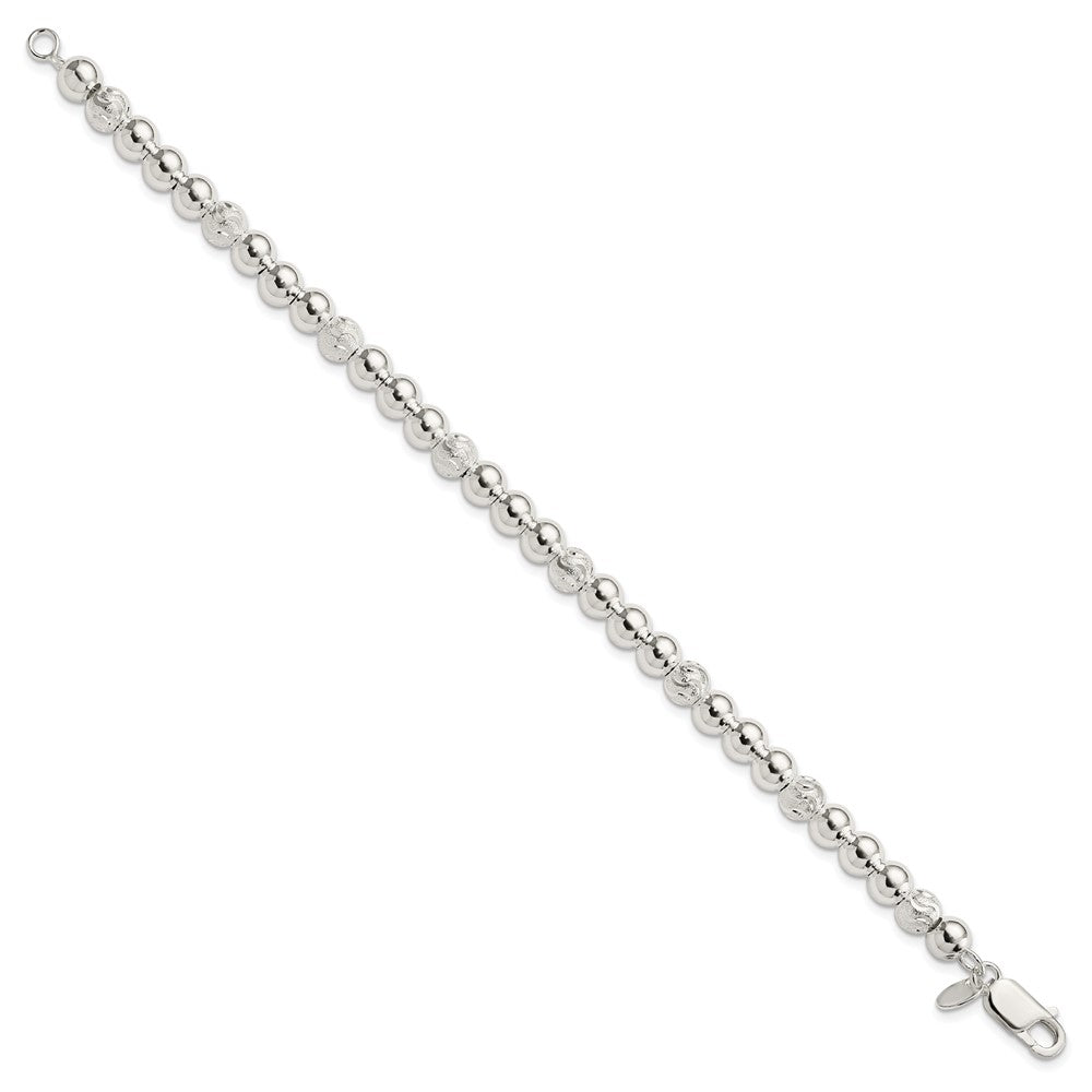 Sterling Silver Polished and Diamond-cut Beaded Bracelet