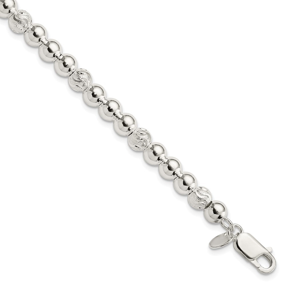 Sterling Silver Polished and Diamond-cut Beaded Bracelet