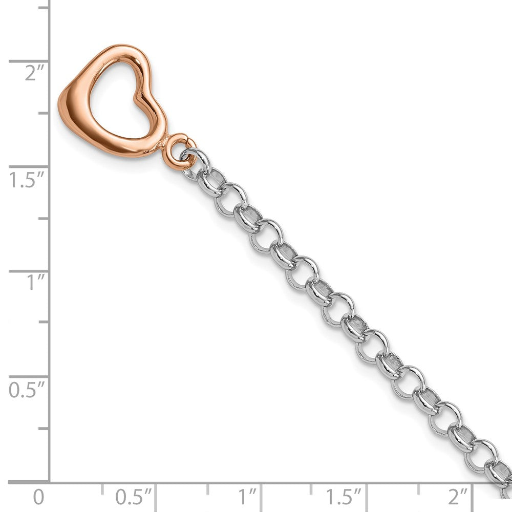 Sterling Silver Rhodium-plated Rose-tone Rolo Link Heart and Arrow Toggle Bracelet