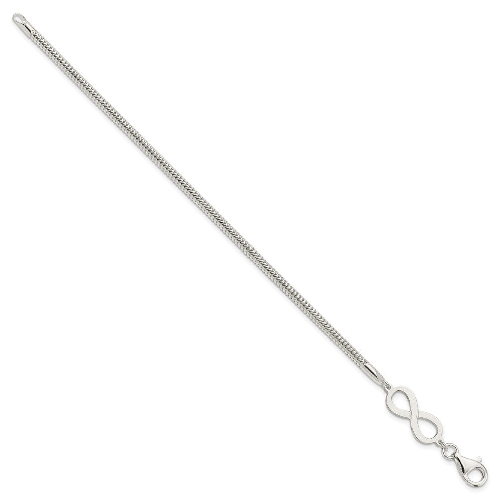 Sterling Silver Polished Snake Chain with Infinity Symbol Bracelet