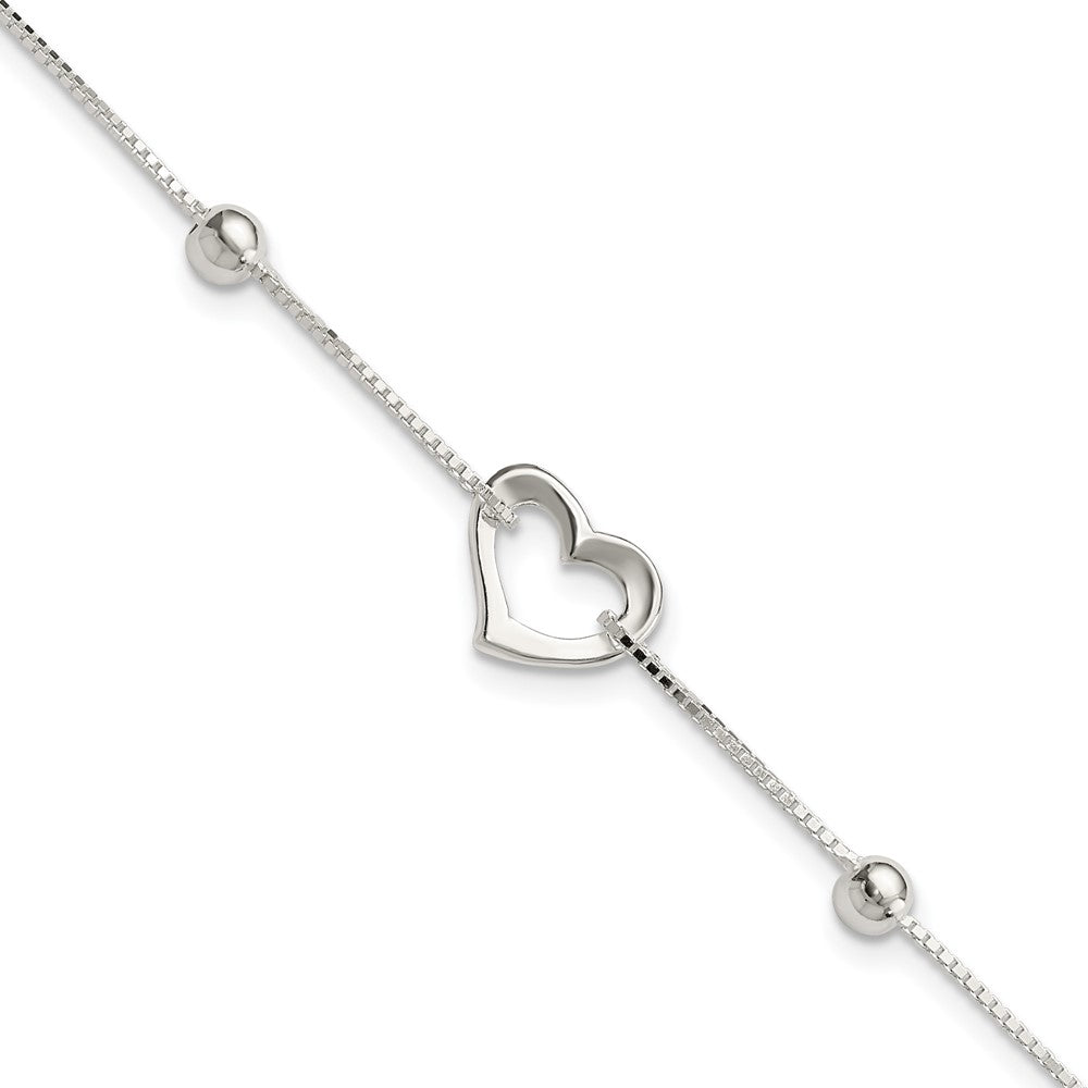 Sterling Silver Heart w/Box Chain Bracelet