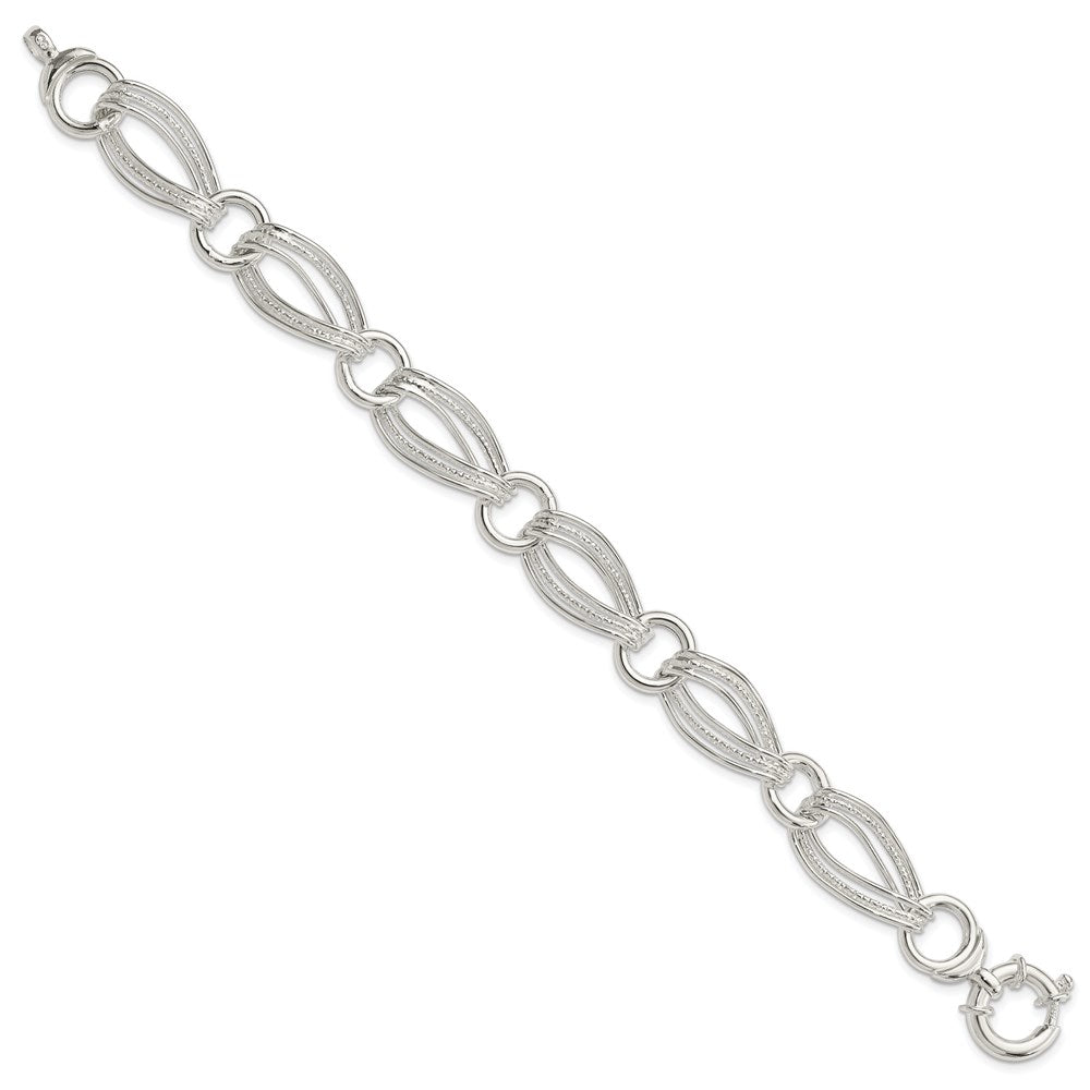 Sterling Silver Polished and Textured Triple Link Bracelet