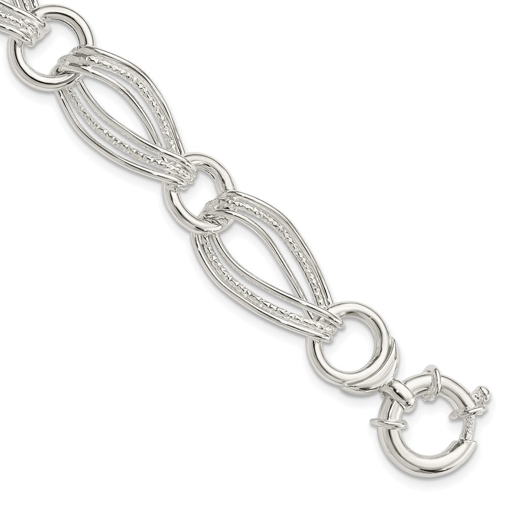 Sterling Silver Polished and Textured Triple Link Bracelet