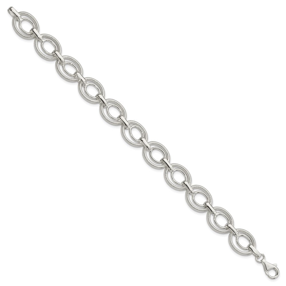 Sterling Silver Polished and Textured Double Oval Link Bracelet