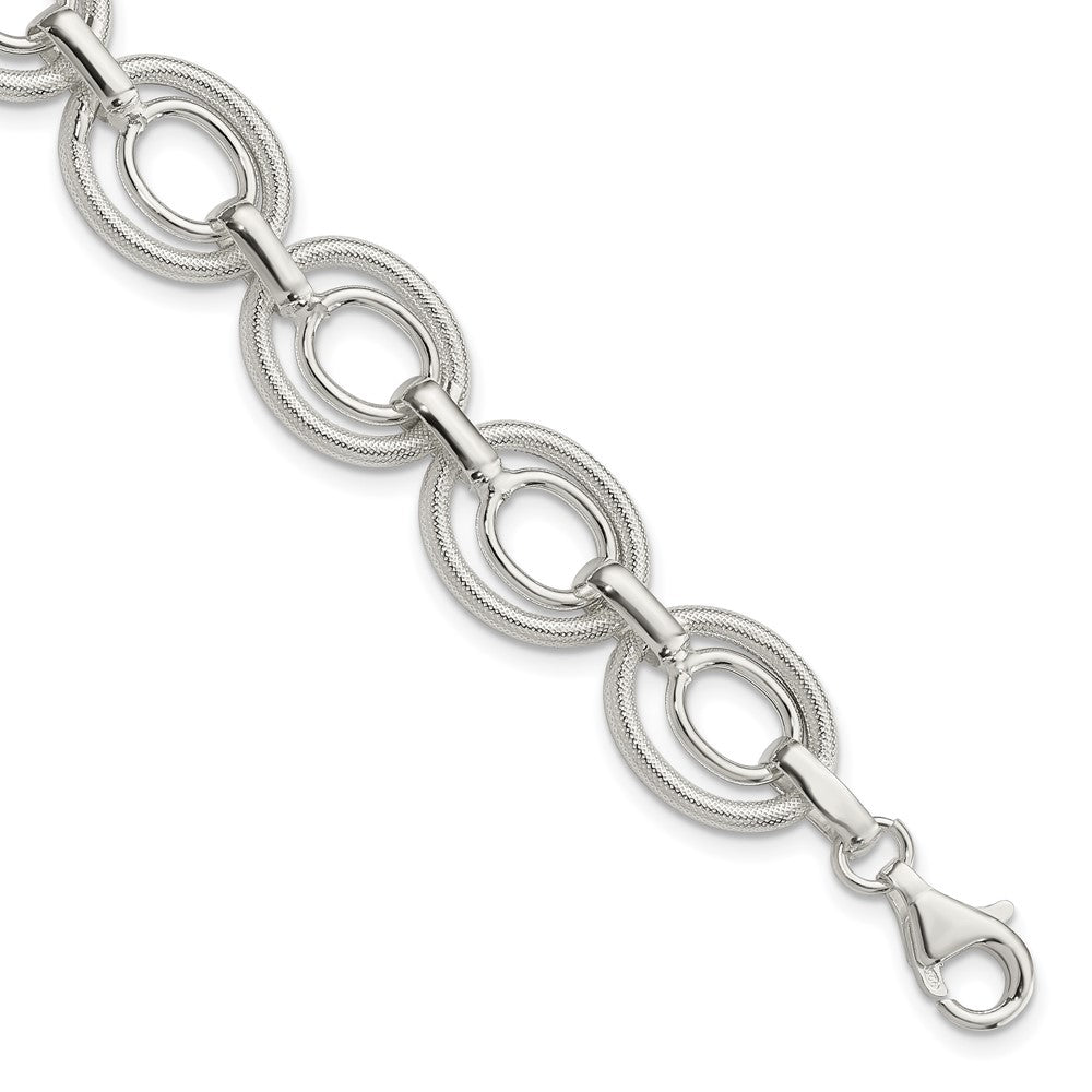 Sterling Silver Polished and Textured Double Oval Link Bracelet
