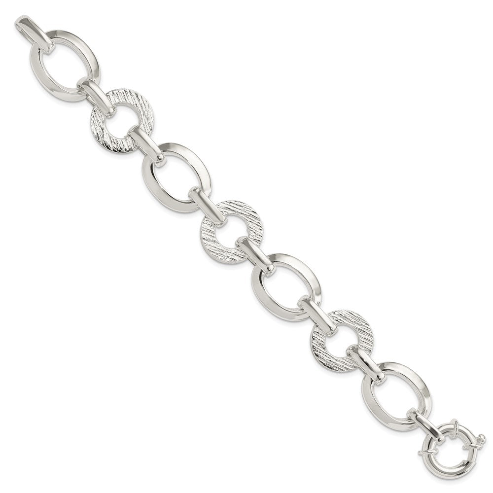 Sterling Silver Polished Ovals And Textured Circles Bracelet