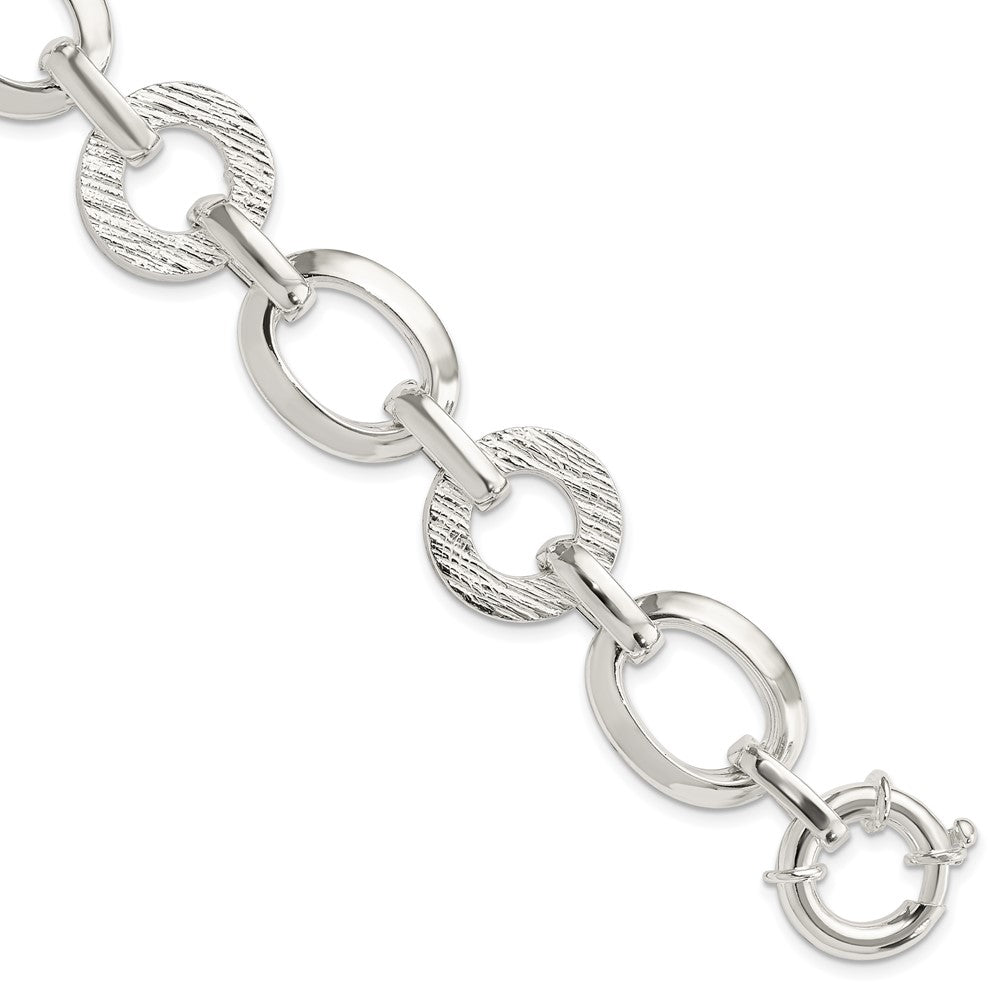 Sterling Silver Polished Ovals And Textured Circles Bracelet