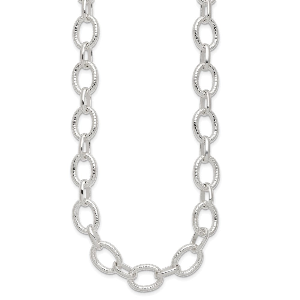 Sterling Silver Polished and Textured Fancy Cable Link Necklace