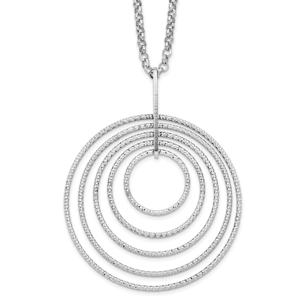 Sterling Silver Rhodium-plated D/C Multi-Circles w/ ext Necklace