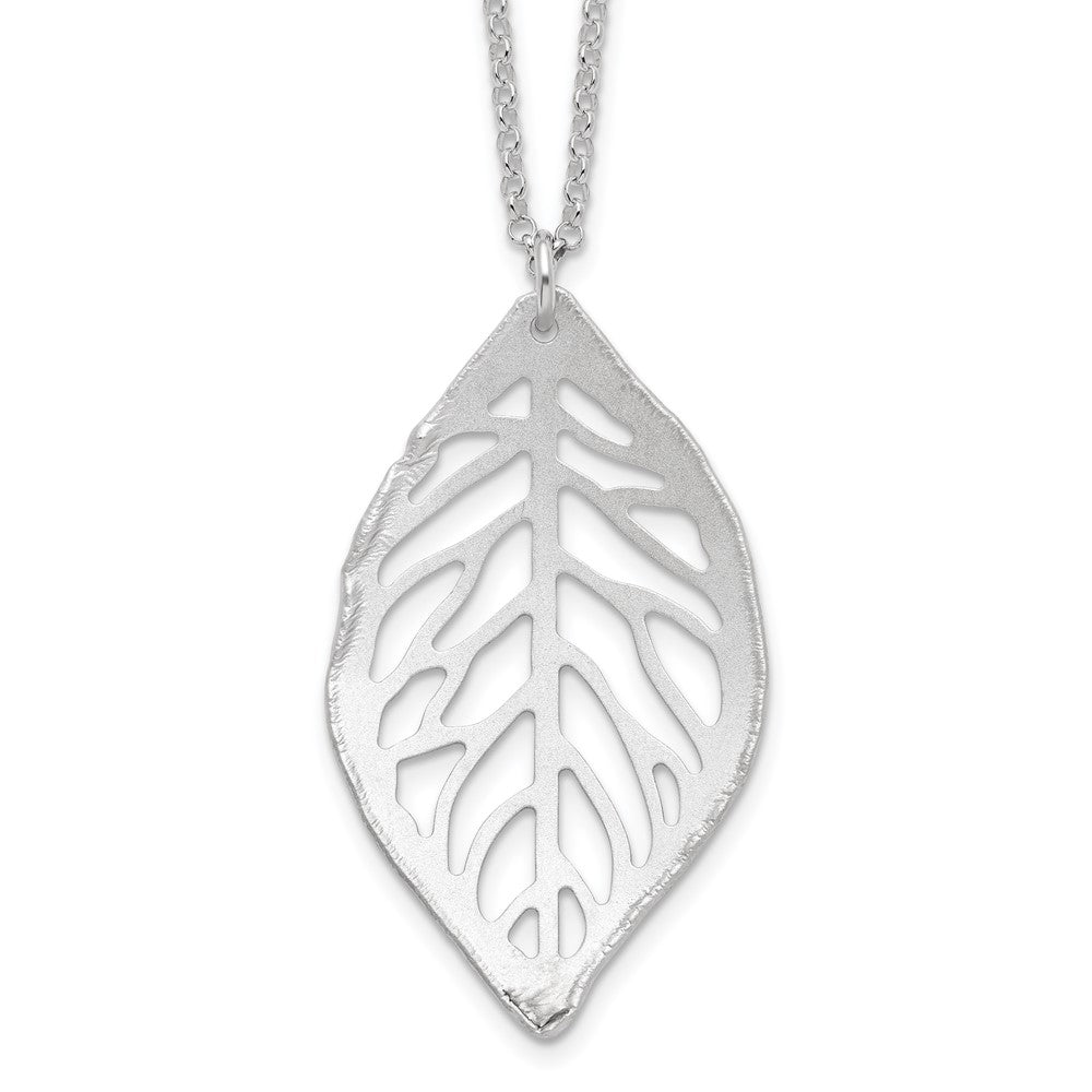 Sterling Silver Rhodium-plated Satin Cut-out Leaf Necklace