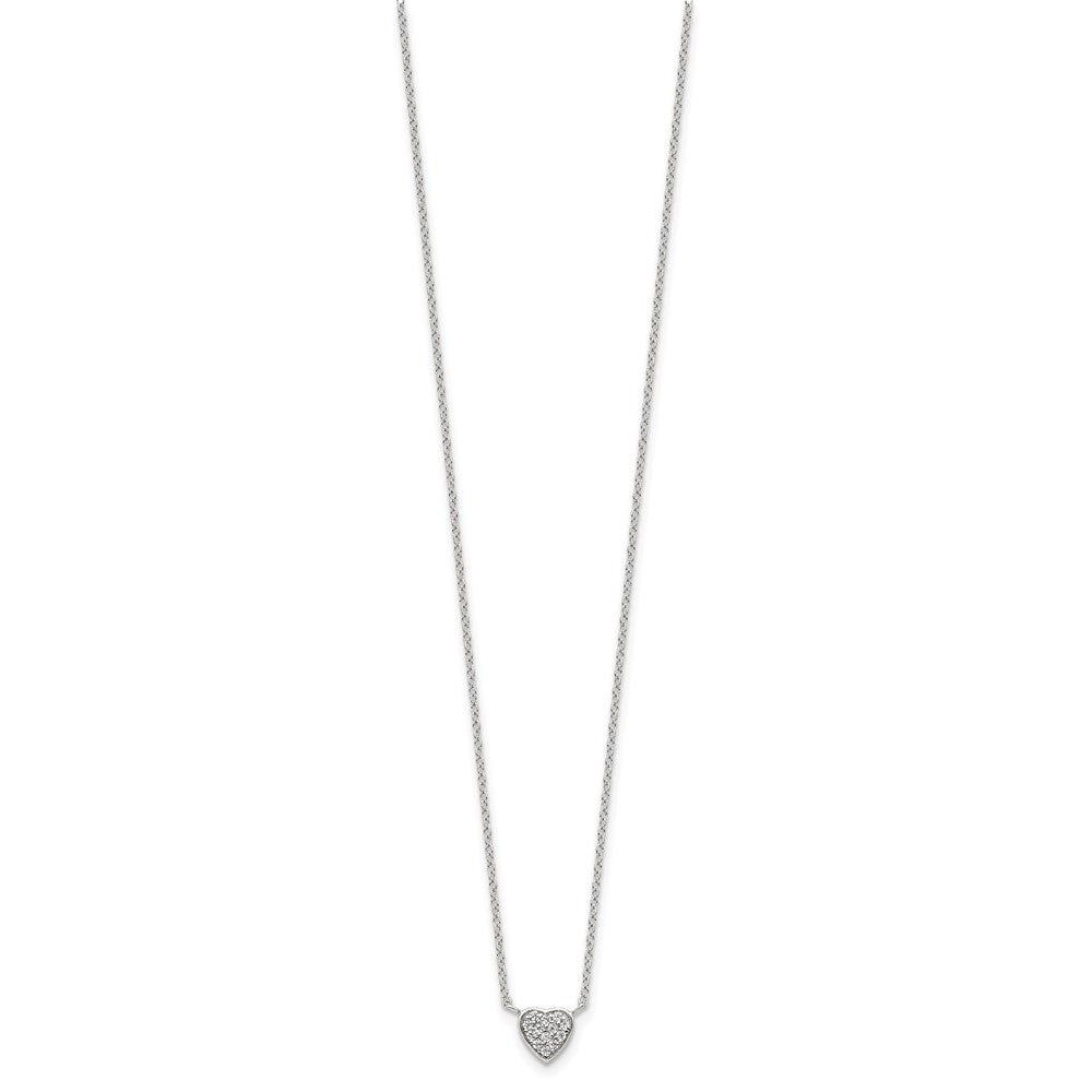 Sterling Silver Rhodium-plated Polished Micro Pave CZ Heart Necklace