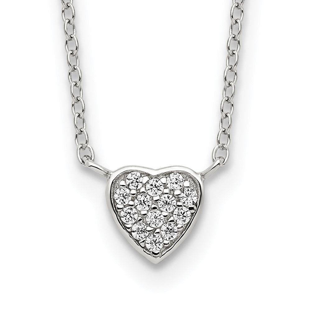Sterling Silver Rhodium-plated Polished Micro Pave CZ Heart Necklace
