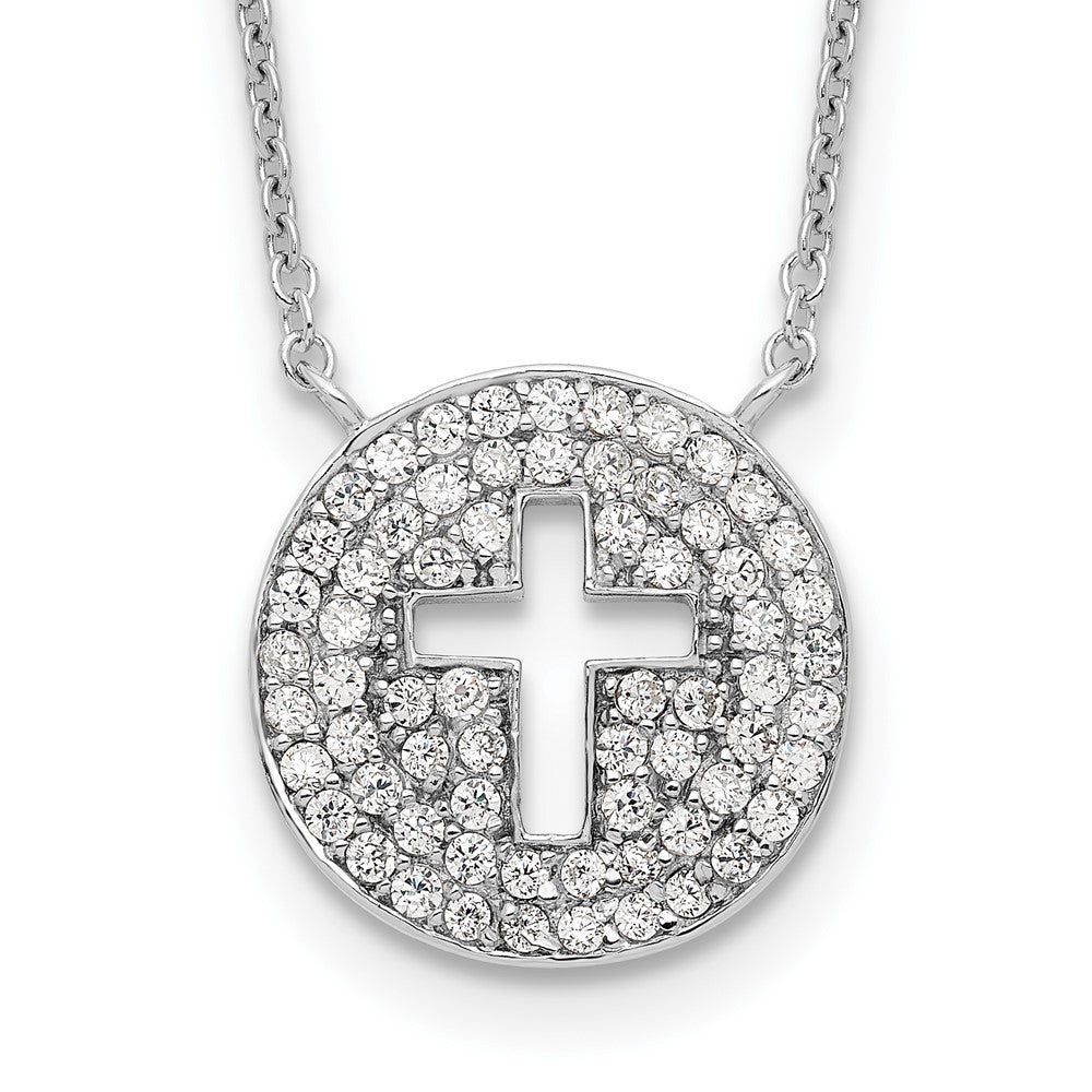 Sterling Silver Rhodium-plated Polished CZ Cross Necklace