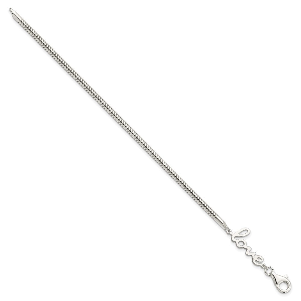 Sterling Silver Polished Snake Chain with LOVE Bracelet