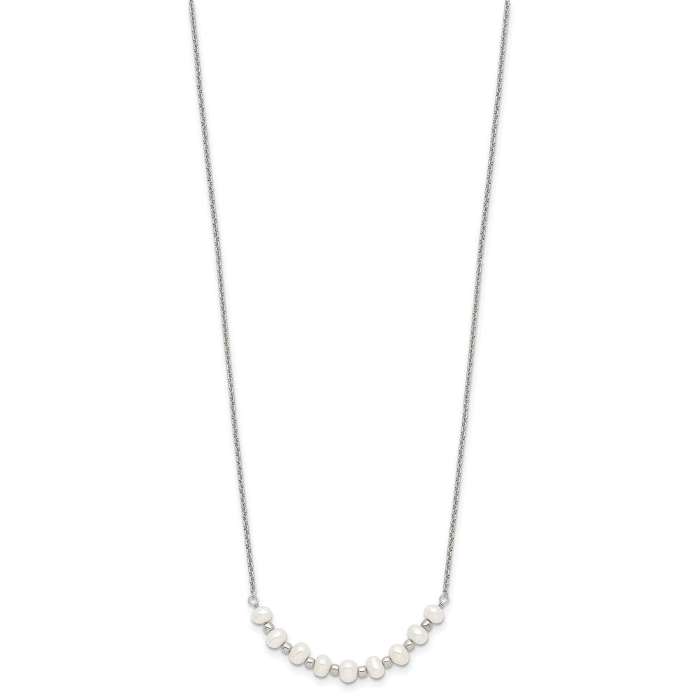 Sterling Silver Polished & Beaded 3- Semi-round Freshwater Cultured Pearl Curved 16.5 Inch Necklace
