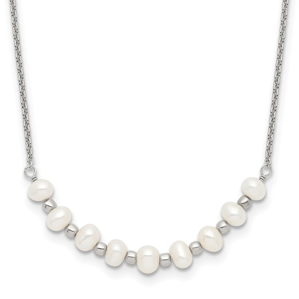 Sterling Silver Polished & Beaded 3- Semi-round Freshwater Cultured Pearl Curved 16.5 Inch Necklace