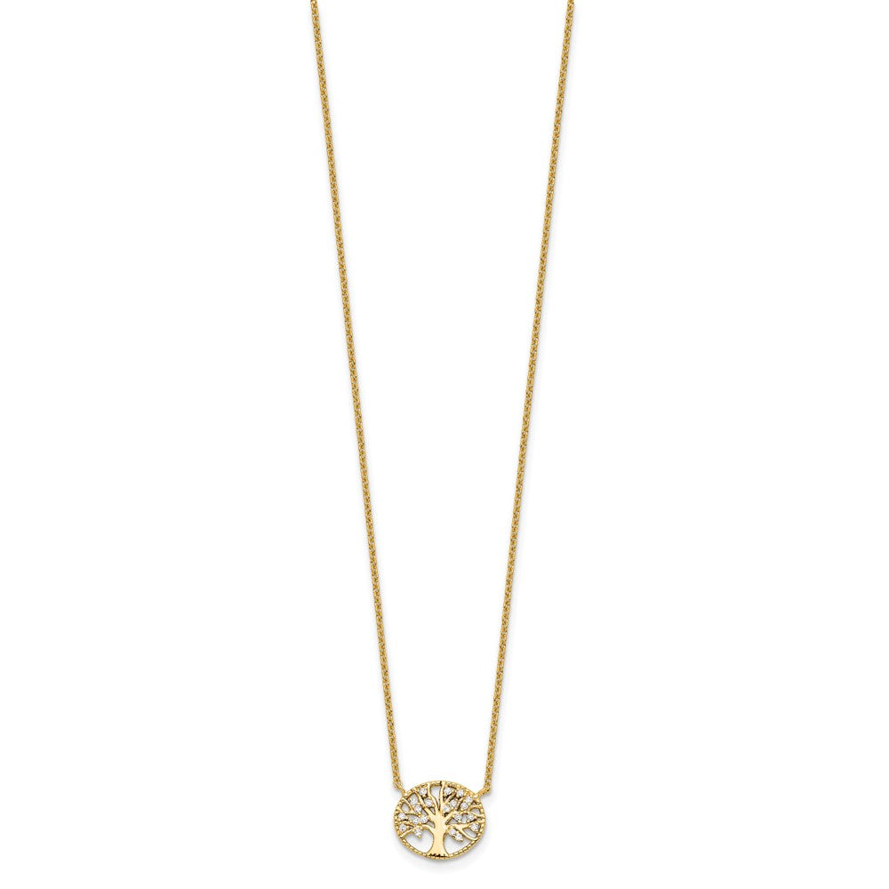 Sterling Silver Polished Gold-plated Tree with CZ Necklace