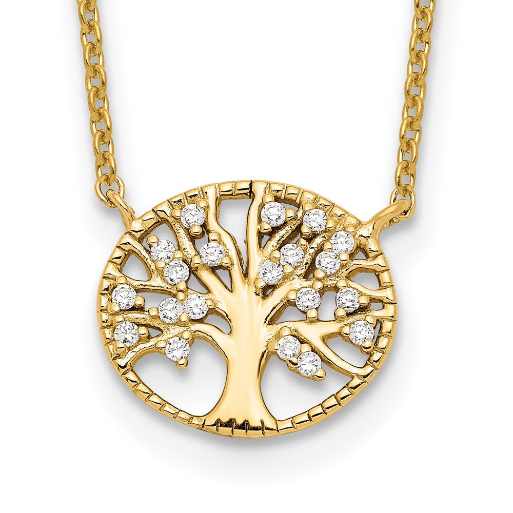 Sterling Silver Polished Gold-plated Tree with CZ Necklace