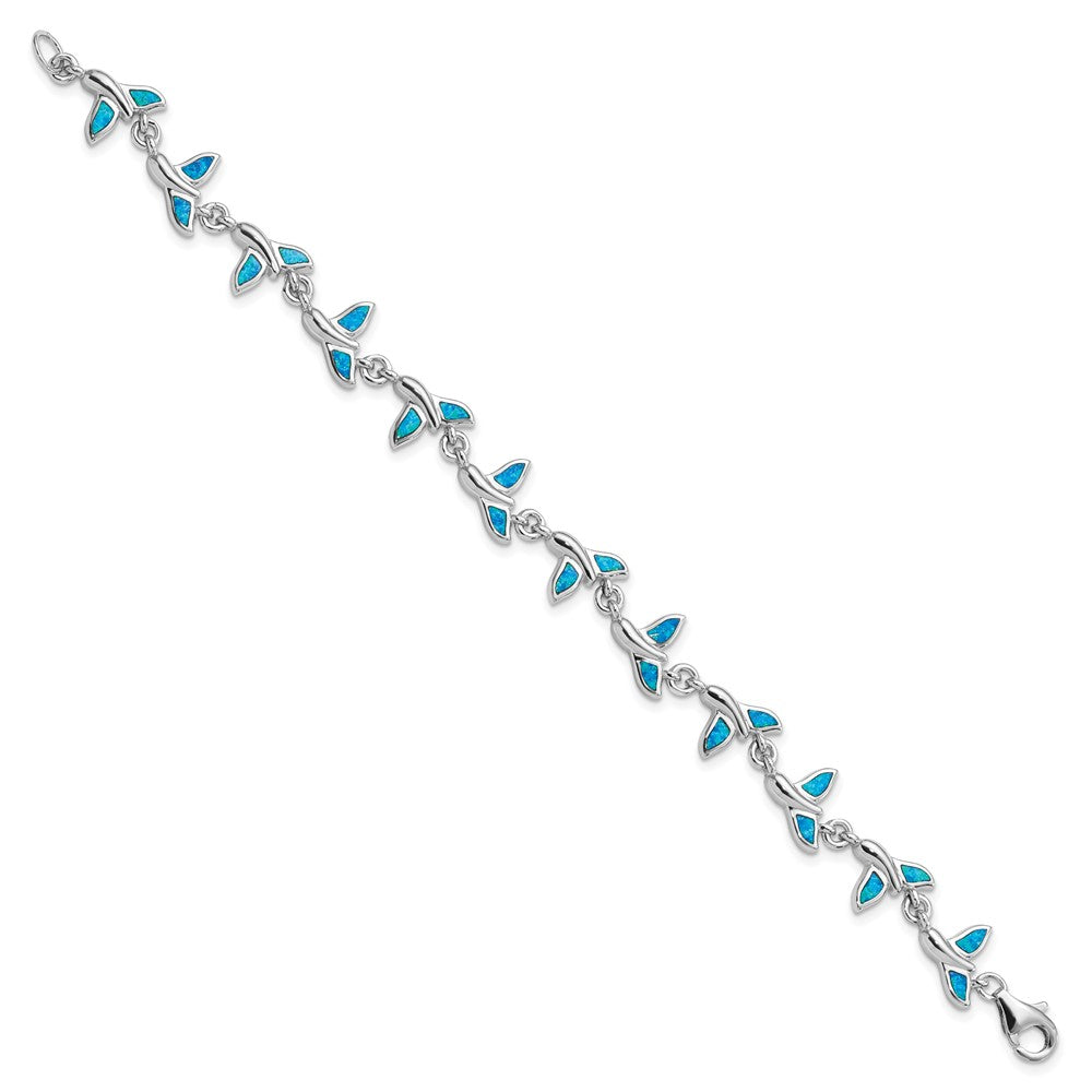 Sterling Silver Rhodium-plated Lab Created Opal Whale Tail Bracelet