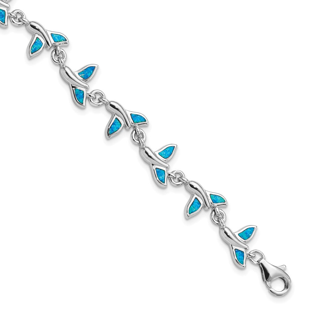Sterling Silver Rhodium-plated Lab Created Opal Whale Tail Bracelet